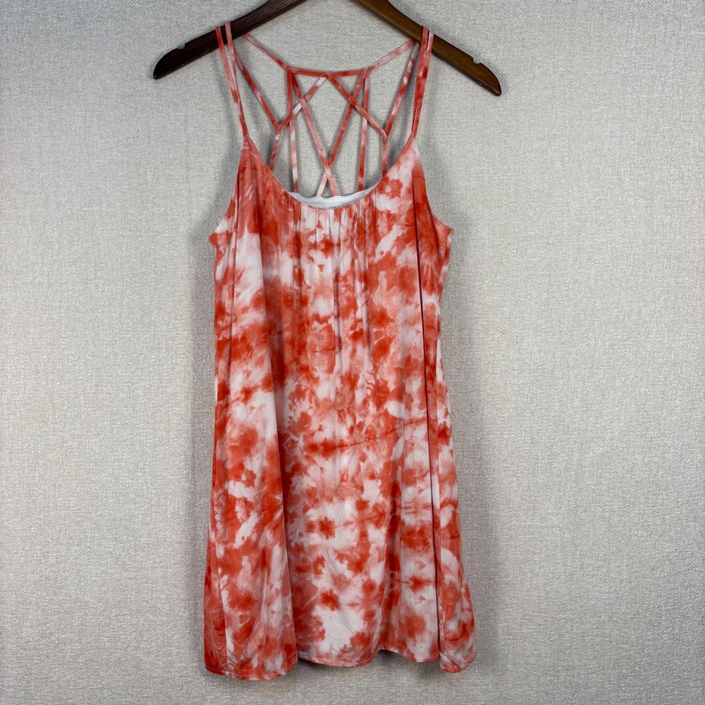 Socialite Orange White Tie Dye Strappy Cage Back Mini Dress Womens Small
